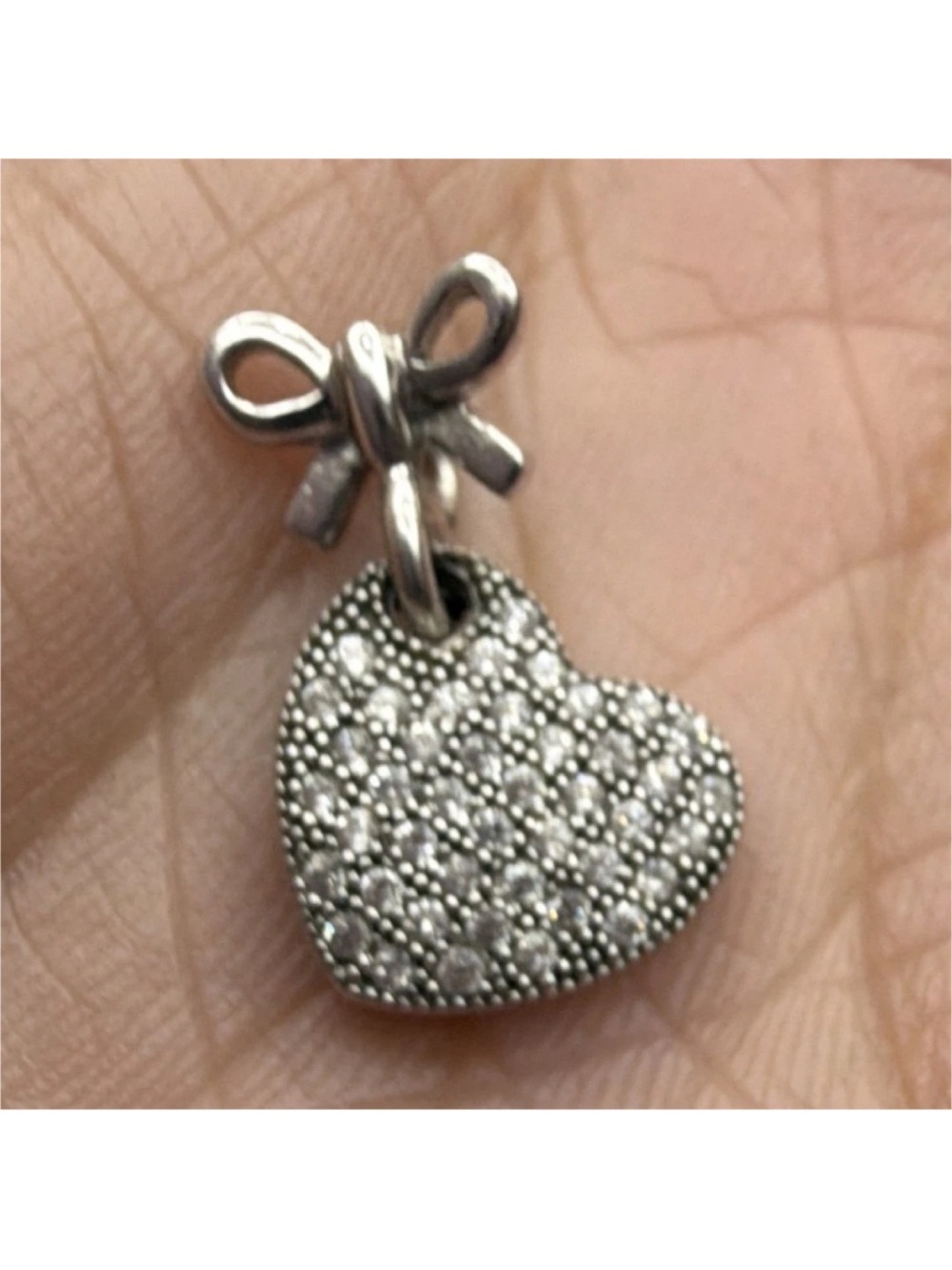 Silver Heart & Bow Pendant Charm with Pave Detail - Women Jewelry